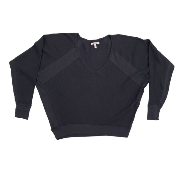 Free People Waffle Knit V-Neck Top Slouchy Oversized Beachy Boho Black NWT - Picture 6 of 9